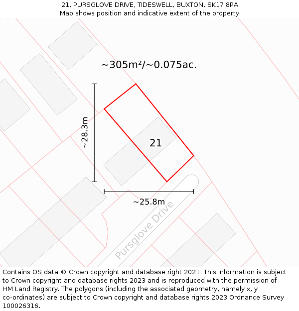 21, PURSGLOVE DRIVE, TIDESWELL, BUXTON, SK17 8PA: Plot and title map