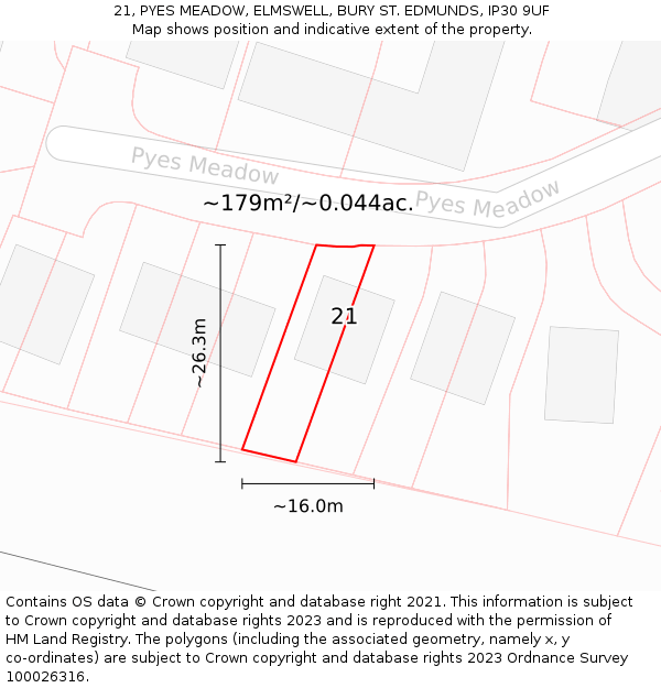 21, PYES MEADOW, ELMSWELL, BURY ST. EDMUNDS, IP30 9UF: Plot and title map