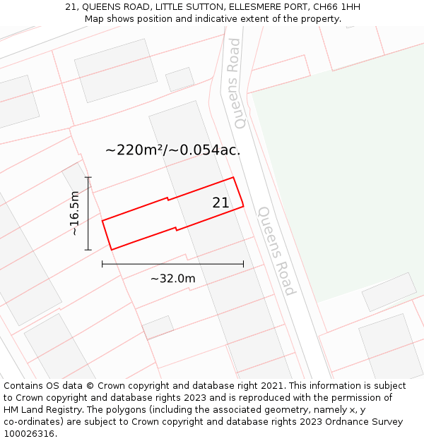 21, QUEENS ROAD, LITTLE SUTTON, ELLESMERE PORT, CH66 1HH: Plot and title map