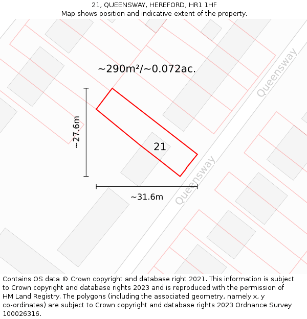 21, QUEENSWAY, HEREFORD, HR1 1HF: Plot and title map