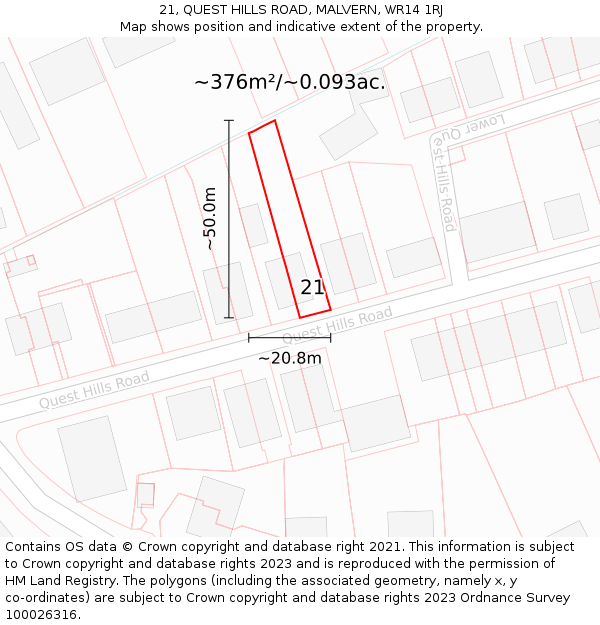 21, QUEST HILLS ROAD, MALVERN, WR14 1RJ: Plot and title map