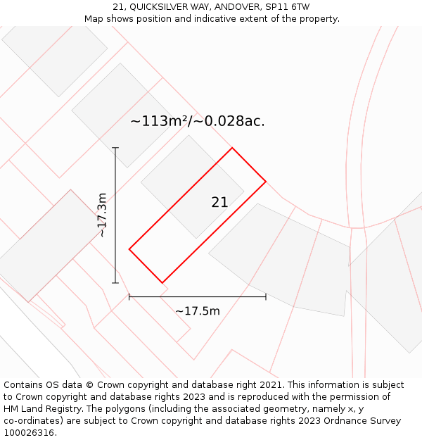 21, QUICKSILVER WAY, ANDOVER, SP11 6TW: Plot and title map