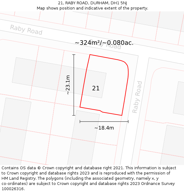 21, RABY ROAD, DURHAM, DH1 5NJ: Plot and title map