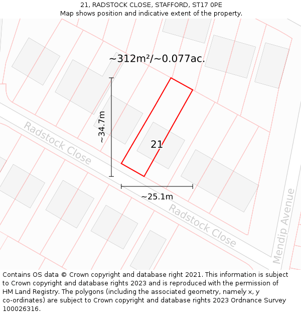 21, RADSTOCK CLOSE, STAFFORD, ST17 0PE: Plot and title map