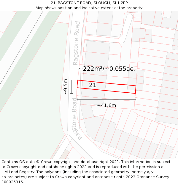 21, RAGSTONE ROAD, SLOUGH, SL1 2PP: Plot and title map