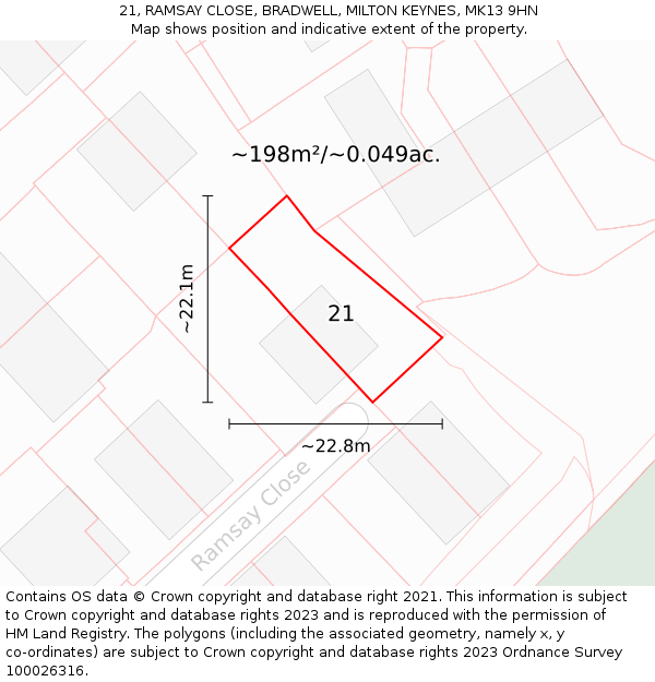 21, RAMSAY CLOSE, BRADWELL, MILTON KEYNES, MK13 9HN: Plot and title map