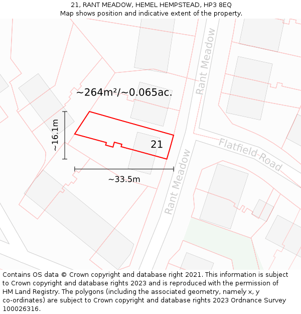 21, RANT MEADOW, HEMEL HEMPSTEAD, HP3 8EQ: Plot and title map