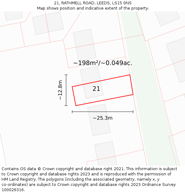 21, RATHMELL ROAD, LEEDS, LS15 0NS: Plot and title map