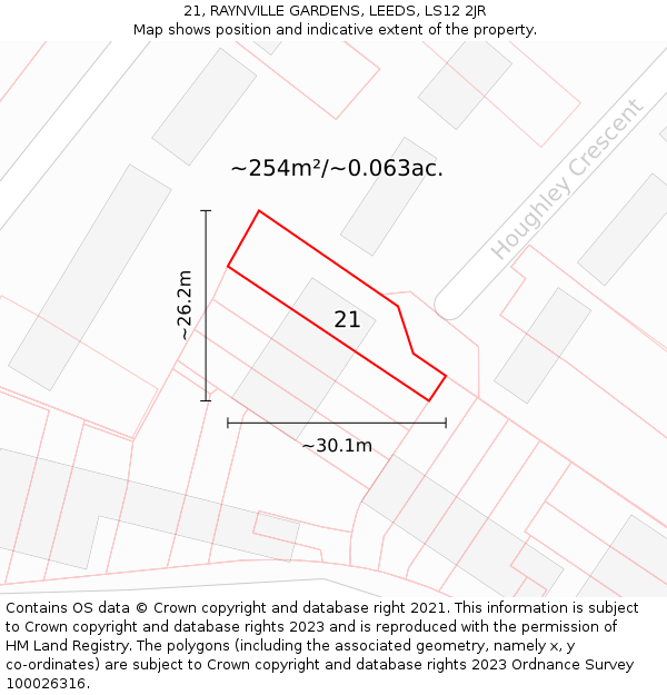 21, RAYNVILLE GARDENS, LEEDS, LS12 2JR: Plot and title map