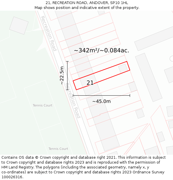 21, RECREATION ROAD, ANDOVER, SP10 1HL: Plot and title map