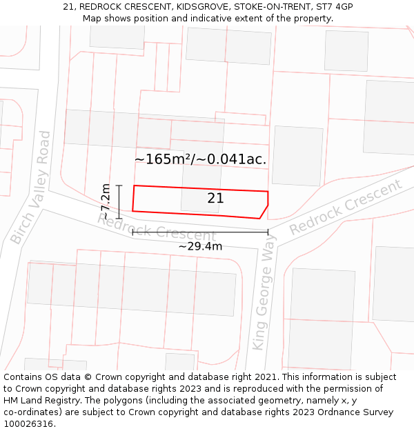 21, REDROCK CRESCENT, KIDSGROVE, STOKE-ON-TRENT, ST7 4GP: Plot and title map