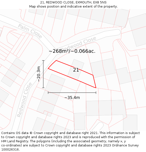 21, REDWOOD CLOSE, EXMOUTH, EX8 5NS: Plot and title map