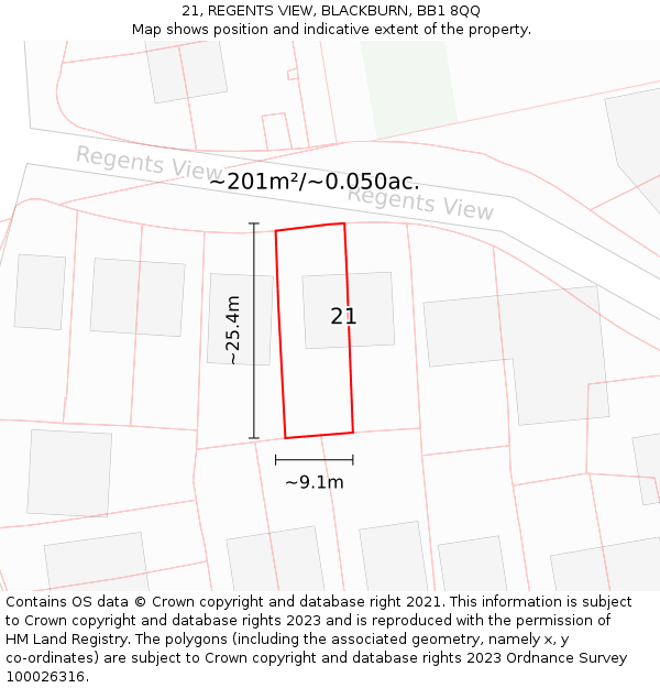 21, REGENTS VIEW, BLACKBURN, BB1 8QQ: Plot and title map