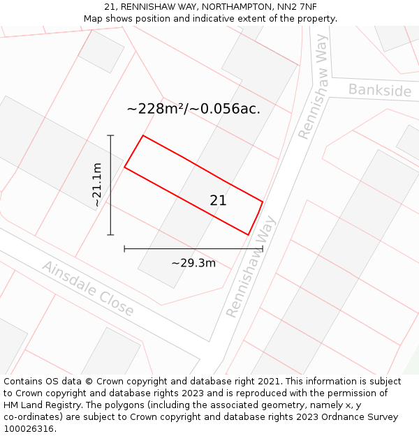 21, RENNISHAW WAY, NORTHAMPTON, NN2 7NF: Plot and title map