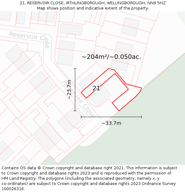 21, RESERVOIR CLOSE, IRTHLINGBOROUGH, WELLINGBOROUGH, NN9 5HZ: Plot and title map