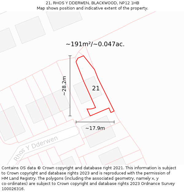 21, RHOS Y DDERWEN, BLACKWOOD, NP12 1HB: Plot and title map