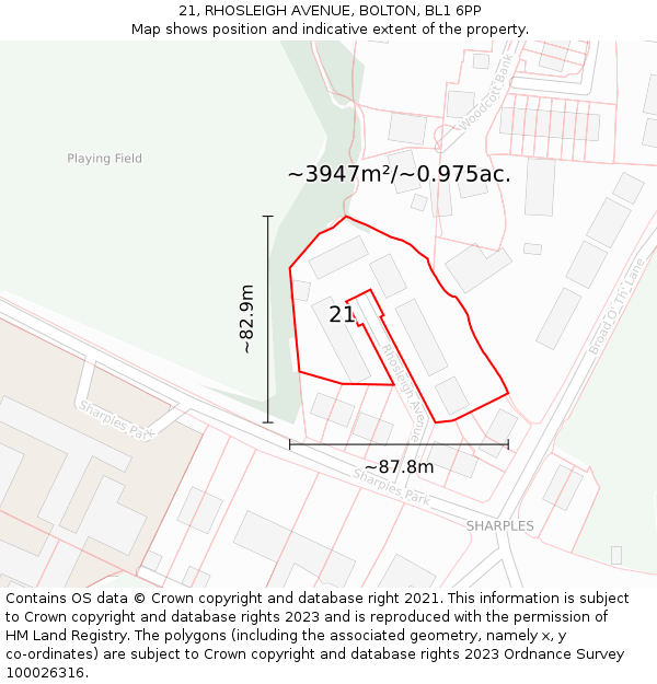 21, RHOSLEIGH AVENUE, BOLTON, BL1 6PP: Plot and title map