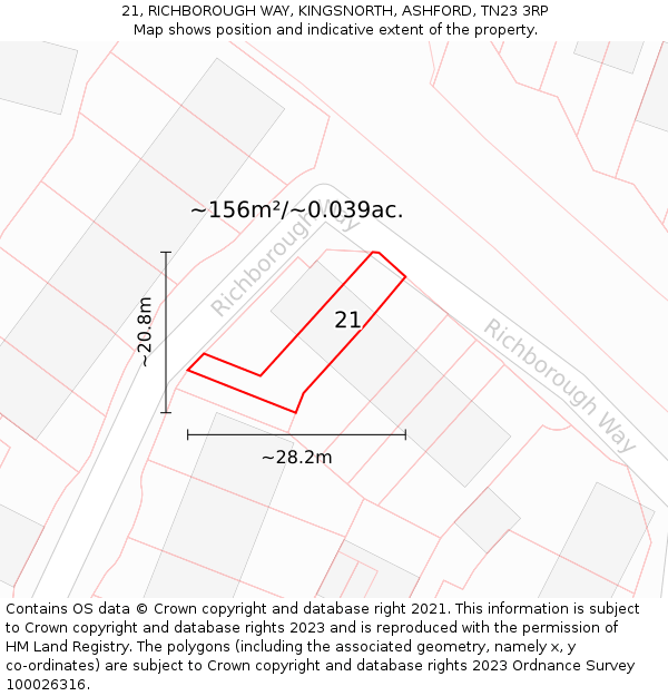 21, RICHBOROUGH WAY, KINGSNORTH, ASHFORD, TN23 3RP: Plot and title map