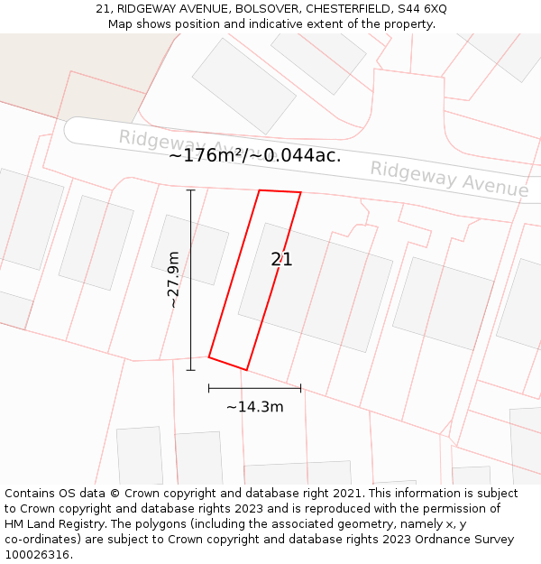 21, RIDGEWAY AVENUE, BOLSOVER, CHESTERFIELD, S44 6XQ: Plot and title map