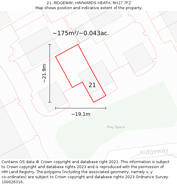 21, RIDGEWAY, HAYWARDS HEATH, RH17 7FZ: Plot and title map