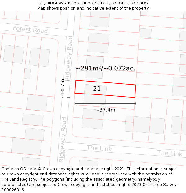 21, RIDGEWAY ROAD, HEADINGTON, OXFORD, OX3 8DS: Plot and title map