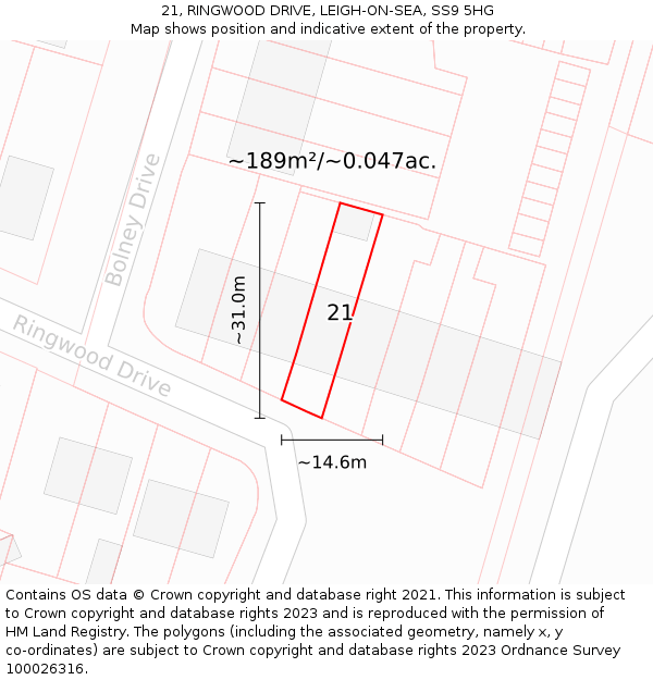 21, RINGWOOD DRIVE, LEIGH-ON-SEA, SS9 5HG: Plot and title map