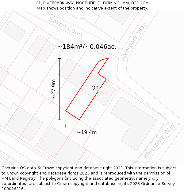 21, RIVERPARK WAY, NORTHFIELD, BIRMINGHAM, B31 2GA: Plot and title map