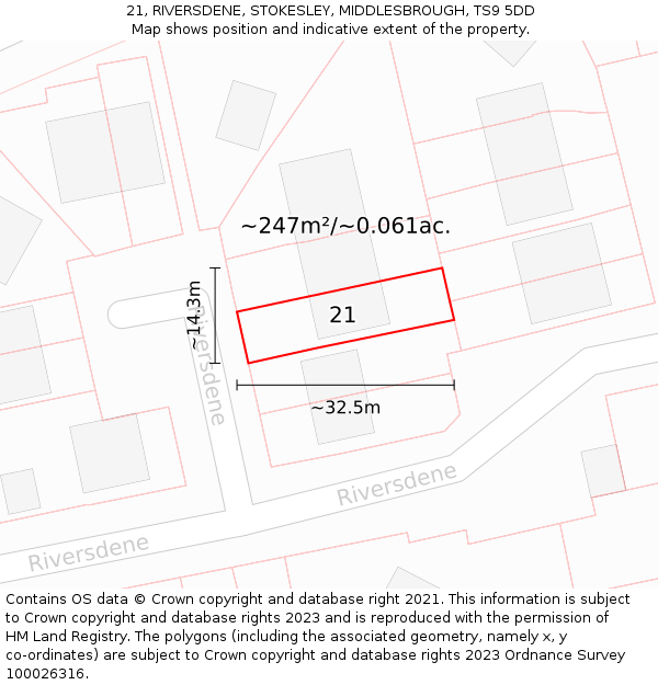 21, RIVERSDENE, STOKESLEY, MIDDLESBROUGH, TS9 5DD: Plot and title map