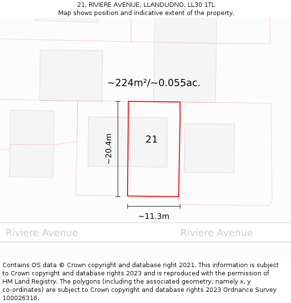 21, RIVIERE AVENUE, LLANDUDNO, LL30 1TL: Plot and title map