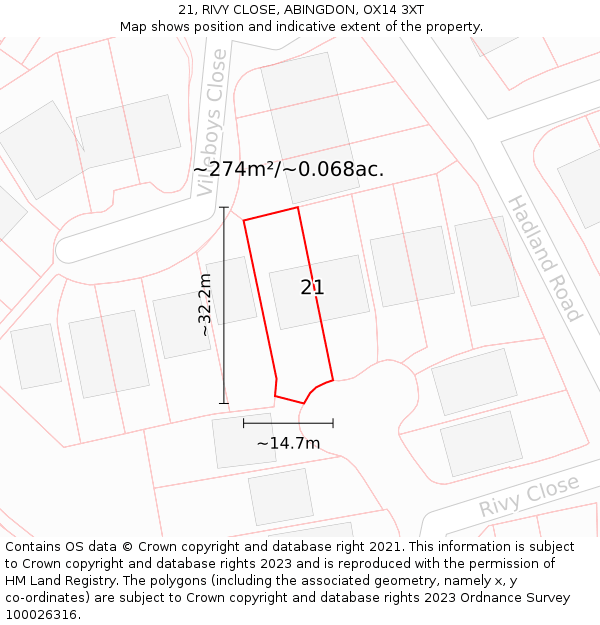 21, RIVY CLOSE, ABINGDON, OX14 3XT: Plot and title map