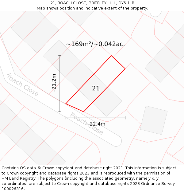 21, ROACH CLOSE, BRIERLEY HILL, DY5 1LR: Plot and title map