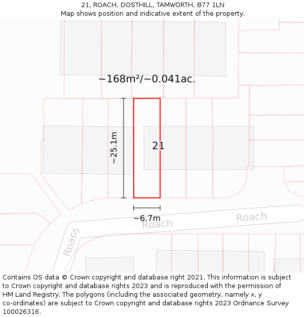 21, ROACH, DOSTHILL, TAMWORTH, B77 1LN: Plot and title map