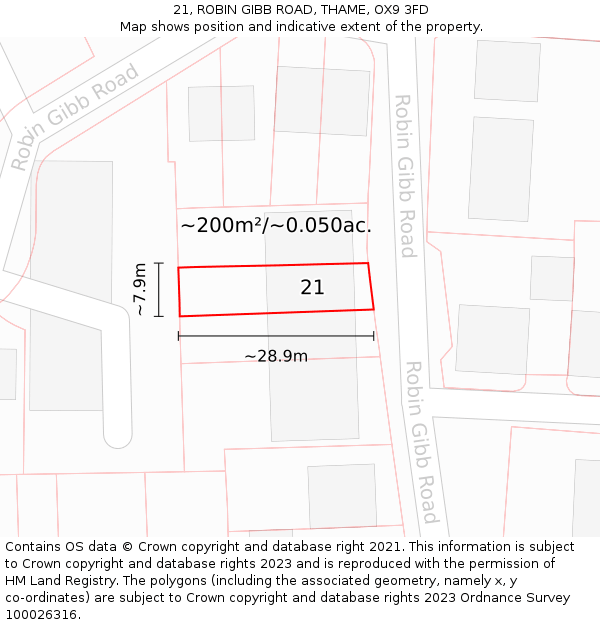 21, ROBIN GIBB ROAD, THAME, OX9 3FD: Plot and title map