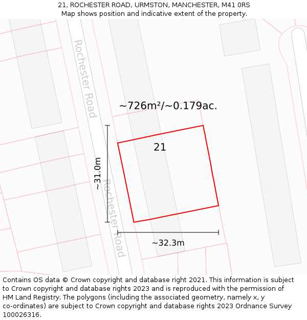 21, ROCHESTER ROAD, URMSTON, MANCHESTER, M41 0RS: Plot and title map