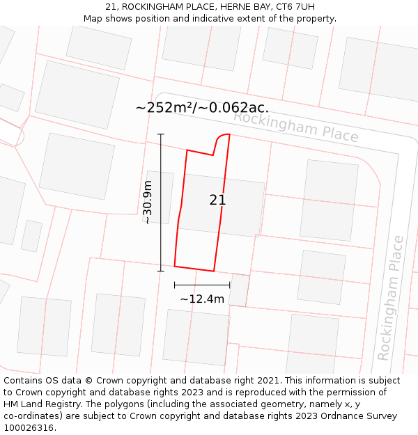 21, ROCKINGHAM PLACE, HERNE BAY, CT6 7UH: Plot and title map
