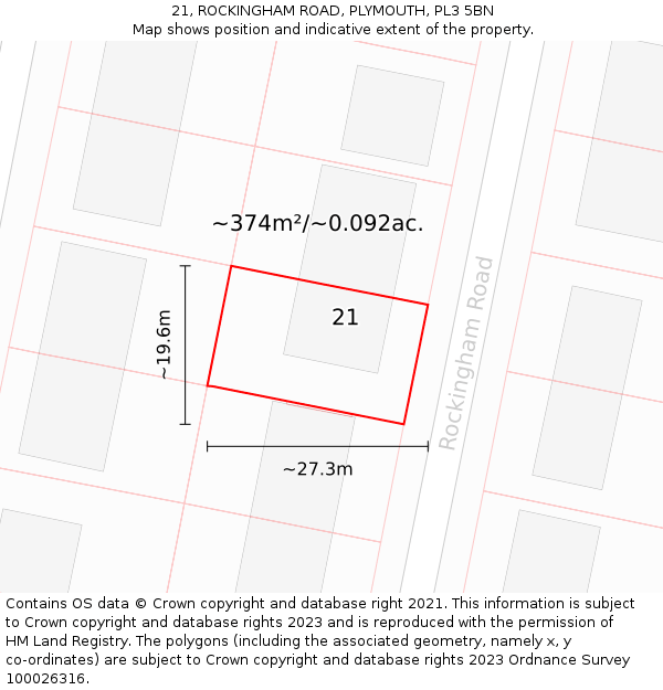 21, ROCKINGHAM ROAD, PLYMOUTH, PL3 5BN: Plot and title map