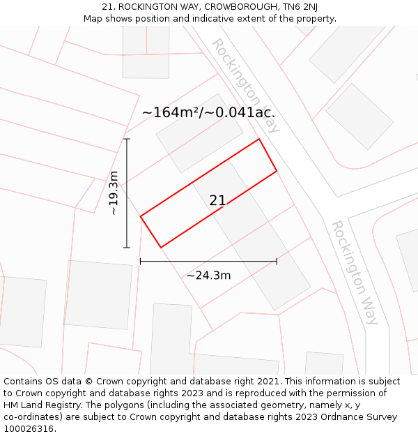 21, ROCKINGTON WAY, CROWBOROUGH, TN6 2NJ: Plot and title map