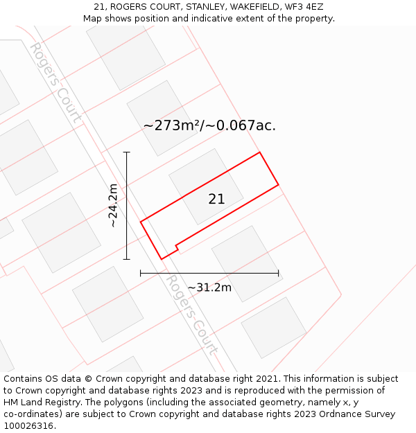 21, ROGERS COURT, STANLEY, WAKEFIELD, WF3 4EZ: Plot and title map