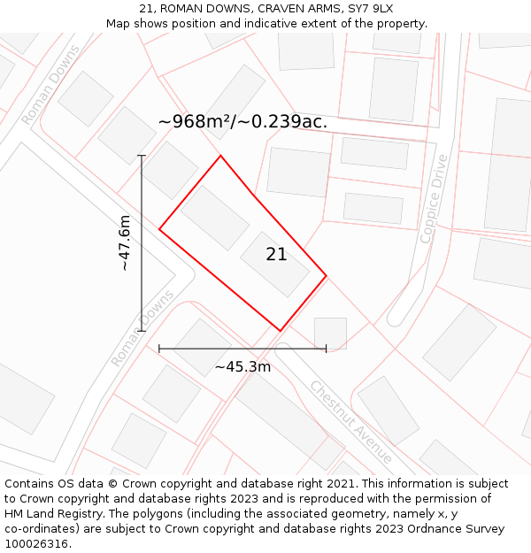 21, ROMAN DOWNS, CRAVEN ARMS, SY7 9LX: Plot and title map