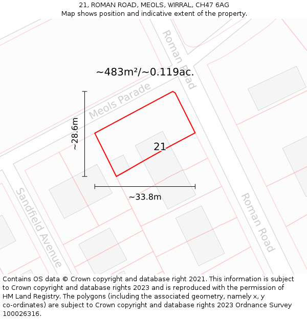 21, ROMAN ROAD, MEOLS, WIRRAL, CH47 6AG: Plot and title map