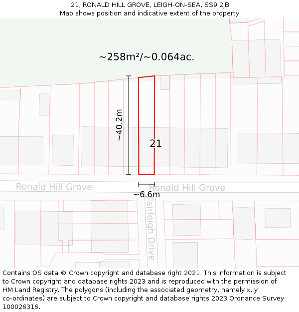 21, RONALD HILL GROVE, LEIGH-ON-SEA, SS9 2JB: Plot and title map