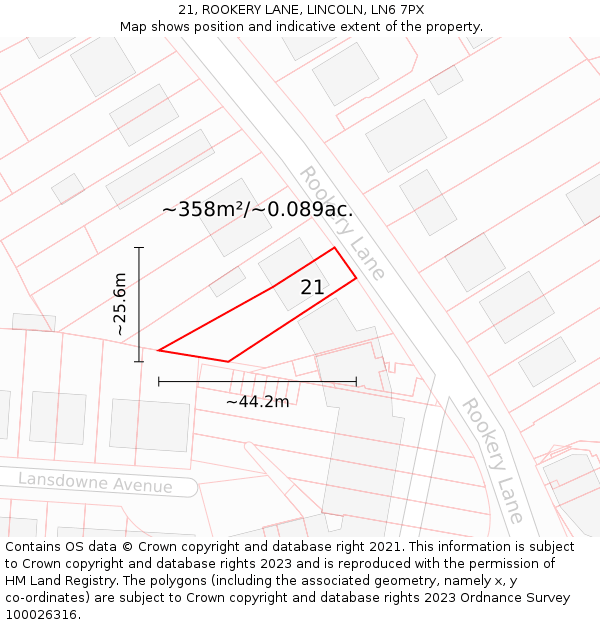 21, ROOKERY LANE, LINCOLN, LN6 7PX: Plot and title map