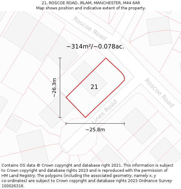 21, ROSCOE ROAD, IRLAM, MANCHESTER, M44 6AR: Plot and title map