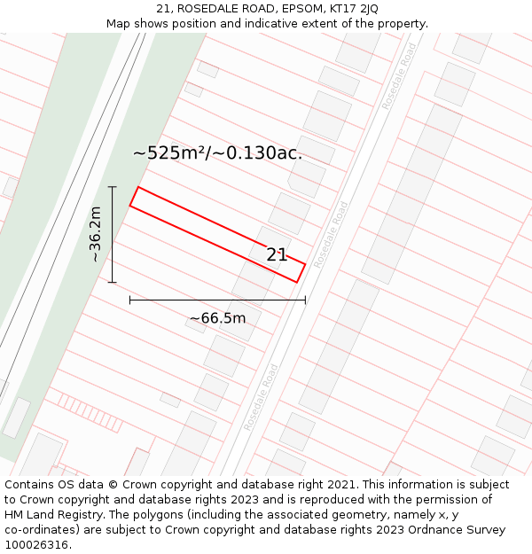 21, ROSEDALE ROAD, EPSOM, KT17 2JQ: Plot and title map