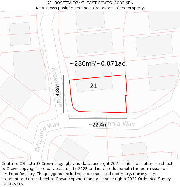 21, ROSETTA DRIVE, EAST COWES, PO32 6EN: Plot and title map