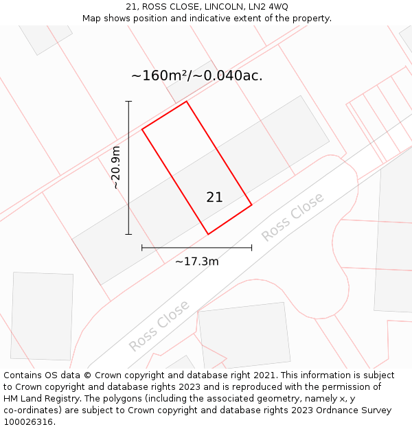 21, ROSS CLOSE, LINCOLN, LN2 4WQ: Plot and title map