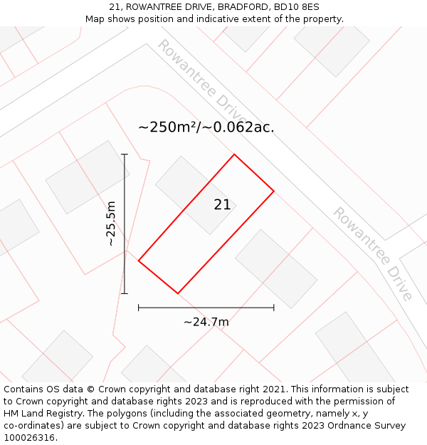 21, ROWANTREE DRIVE, BRADFORD, BD10 8ES: Plot and title map