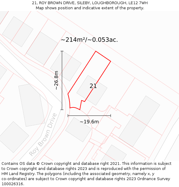 21, ROY BROWN DRIVE, SILEBY, LOUGHBOROUGH, LE12 7WH: Plot and title map