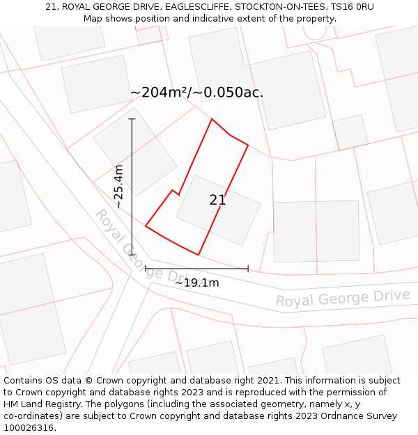 21, ROYAL GEORGE DRIVE, EAGLESCLIFFE, STOCKTON-ON-TEES, TS16 0RU: Plot and title map