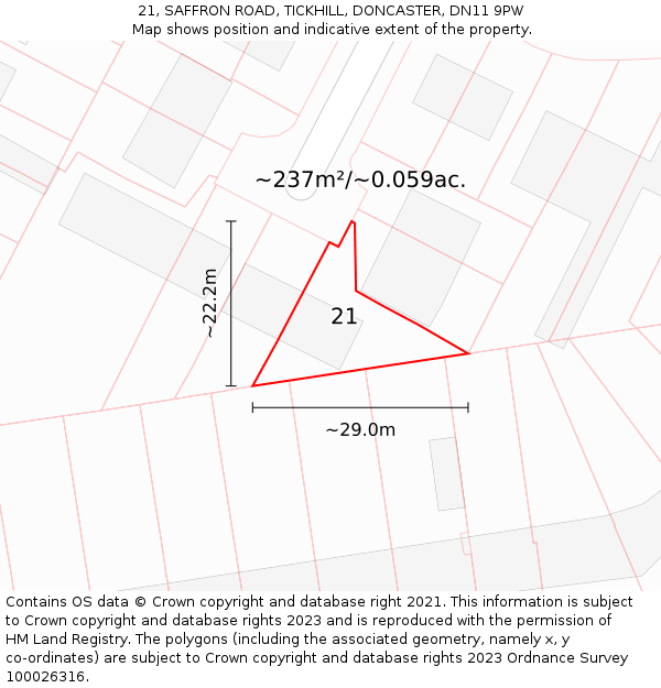 21, SAFFRON ROAD, TICKHILL, DONCASTER, DN11 9PW: Plot and title map